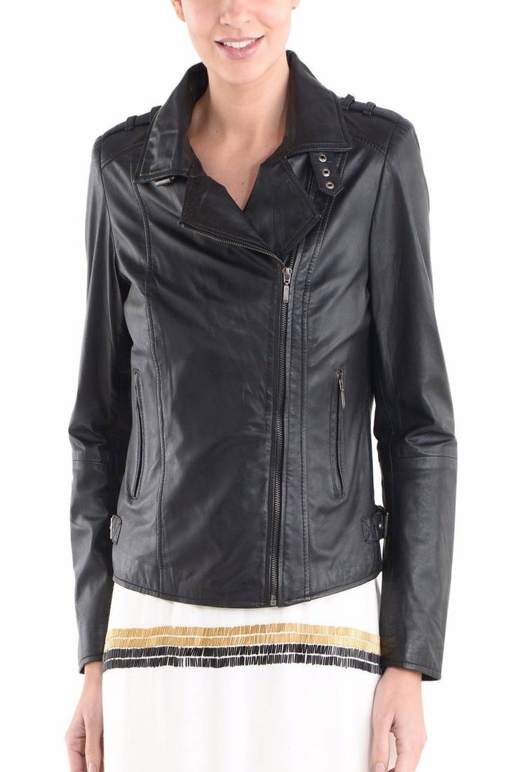 Women black 100% lambskin black leather jacket biker motorcycle napa leather jacket-94