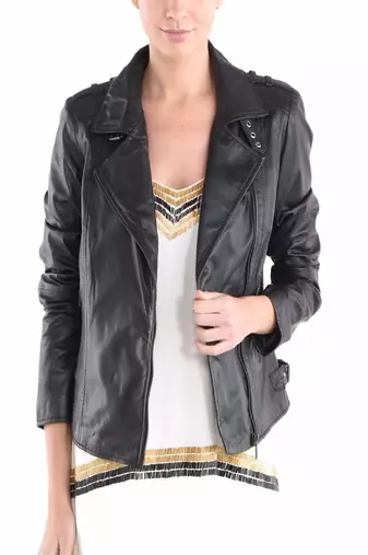 women's black napa leather biker jacket classic moto zip style exclusive elegant