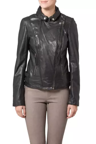 Women black 100% lambskin black leather jacket biker motorcycle napa leather jacket-96