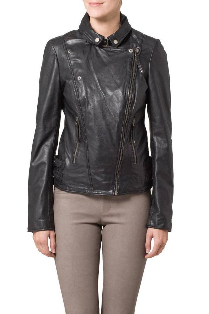 Women black 100% lambskin black leather jacket biker motorcycle napa leather jacket-96