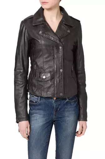 Women black 100% lambskin black leather jacket biker motorcycle napa leather jacket-97