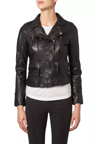 Women black 100% lambskin black leather jacket biker motorcycle napa leather jacket-98