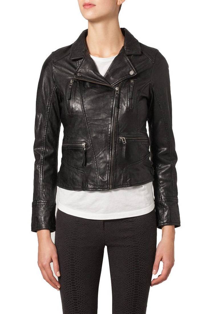 Women black 100% lambskin black leather jacket biker motorcycle napa leather jacket-98
