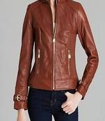 women's brown napa leather biker jacket classic moto zip style elegant