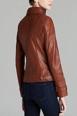 women's brown napa leather biker jacket classic moto zip style elegant 2