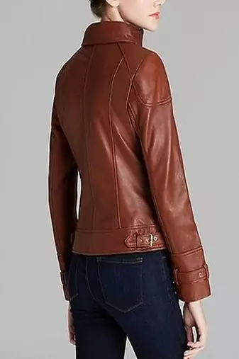 women's brown napa leather biker jacket classic moto zip style elegant