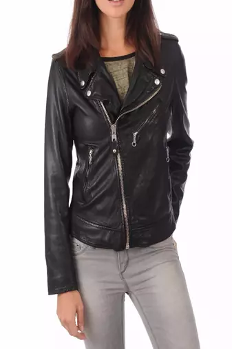 Women 100% lambskin black leather jacket biker motorcycle napa leather jacket-101