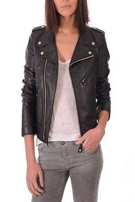 women's black napa leather biker jacket classic moto zip style exclusive luxury 2