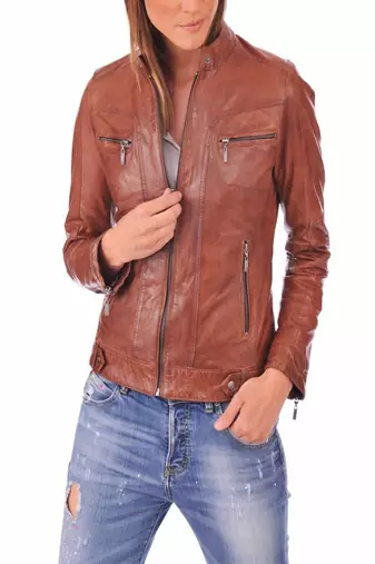 Women’s genuine lambskin leather biker jacket slim fit designer motorcycle-c102