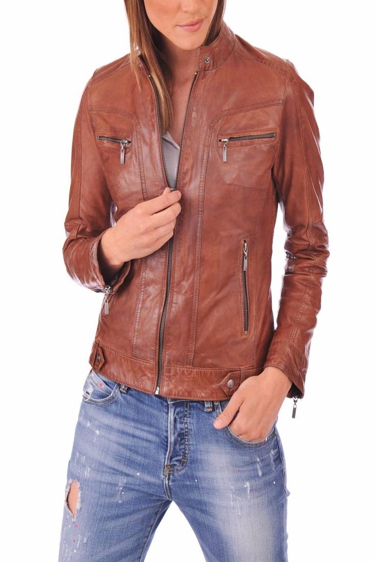 Women’s genuine lambskin leather biker jacket slim fit designer motorcycle-c102