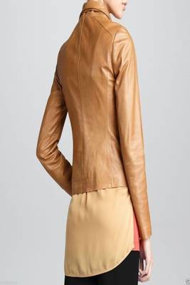 women's brown lambskin leather biker jacket classic moto zip style genuine 2