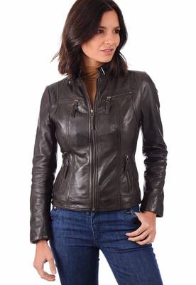 women's black lambskin leather biker jacket classic moto zip style premium luxury 1