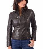 women's black lambskin leather biker jacket classic moto zip style premium luxury
