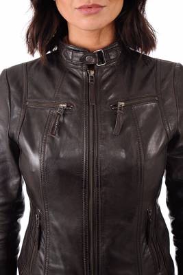 women's black lambskin leather biker jacket classic moto zip style premium luxury 2