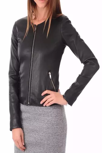 Women’s genuine lambskin black leather biker jacket slim fit designer motorcycle-c106