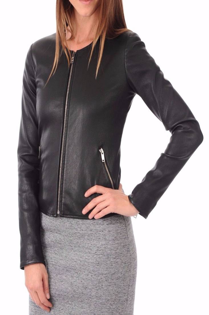 Women’s genuine lambskin black leather biker jacket slim fit designer motorcycle-c106
