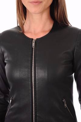 women's black lambskin leather biker jacket classic moto zip style premium deluxe 2