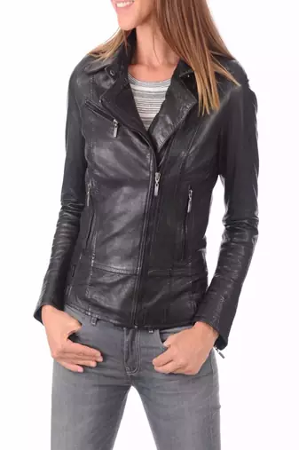Women’s genuine lambskin black leather biker jacket slim fit designer motorcycle-c107