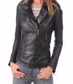 women's black lambskin leather biker jacket classic moto zip style premium elite