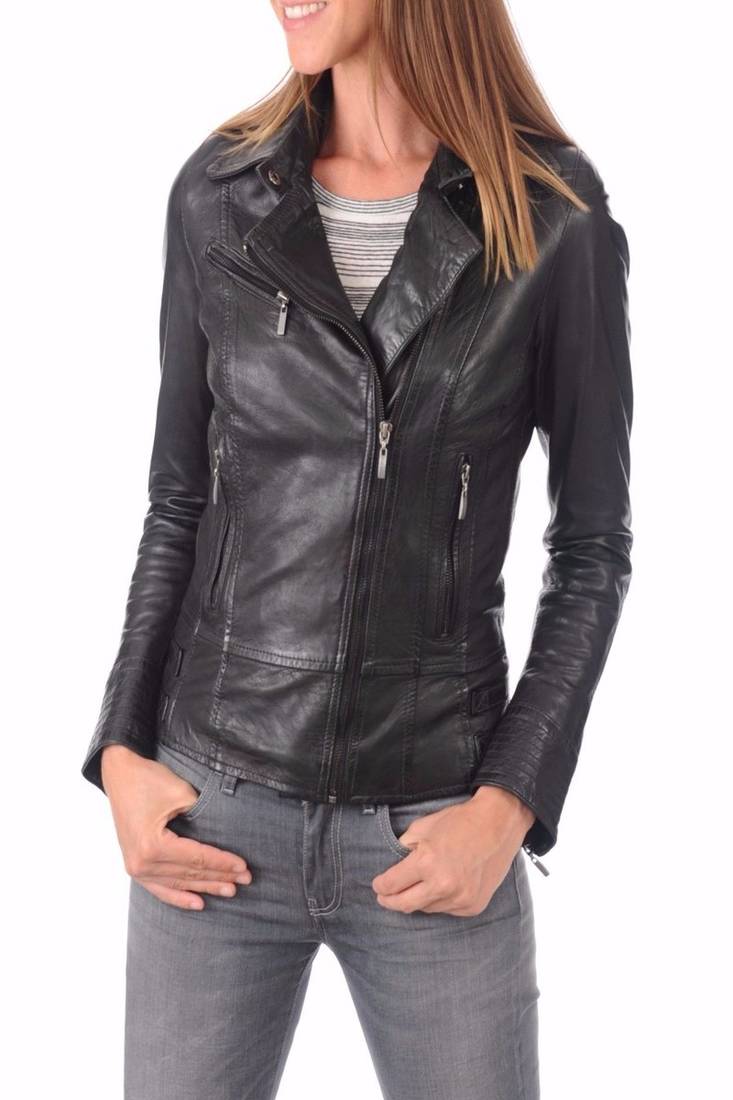 Women’s genuine lambskin black leather biker jacket slim fit designer motorcycle-c107