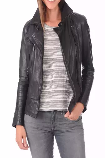 women's black lambskin leather biker jacket classic moto zip style premium elite