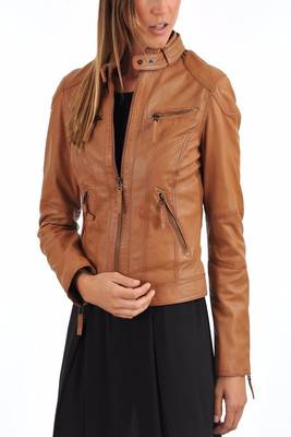 women's brown lambskin leather biker jacket classic moto zip style superior 1