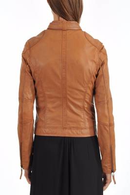 women's brown lambskin leather biker jacket classic moto zip style superior 2