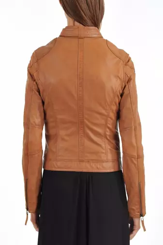women's brown lambskin leather biker jacket classic moto zip style superior