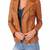 Women’s genuine lambskin brown leather biker jacket slim fit designer motorcycle
