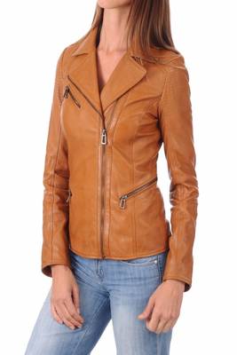 women's brown lambskin leather biker jacket classic moto zip style refined 2