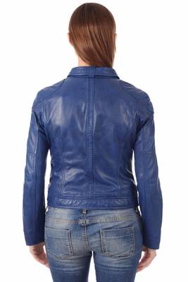 women's blue lambskin leather biker jacket classic moto zip style 2