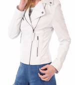 Women’s genuine lambskin white leather biker jacket slim fit designer motorcycle-c109