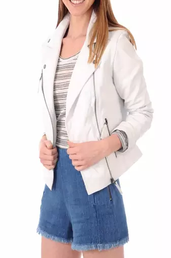 women's white lambskin leather biker jacket classic moto zip style premium