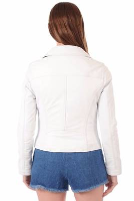 women's white lambskin leather biker jacket classic moto zip style premium 3