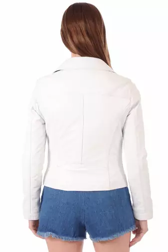 women's white lambskin leather biker jacket classic moto zip style premium
