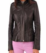 women's black lambskin leather biker jacket classic moto zip style premium select