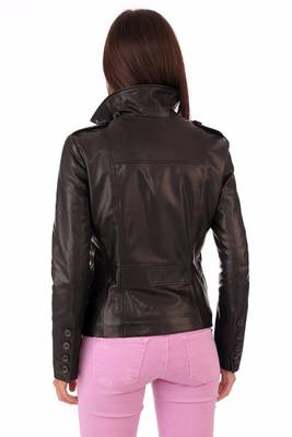women's black lambskin leather biker jacket classic moto zip style premium select 3