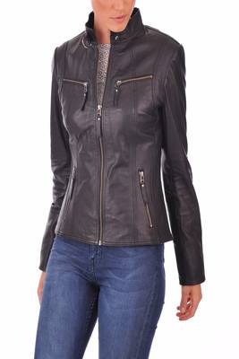 women's black lambskin leather biker jacket classic moto zip style premium signature 1
