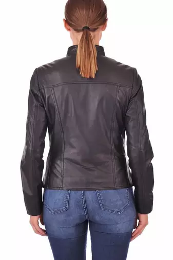 women's black lambskin leather biker jacket classic moto zip style premium signature
