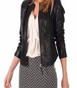 women's black lambskin leather biker jacket classic moto zip style premium unique