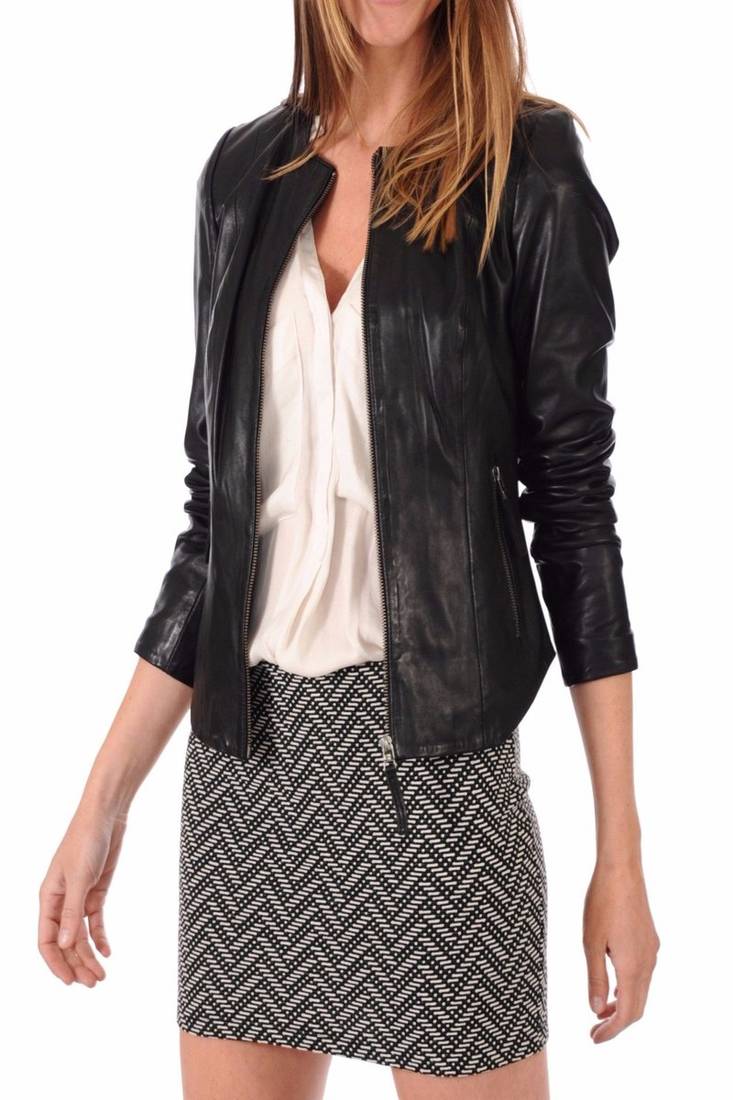 Women’s genuine lambskin black leather biker jacket slim fit designer motorcycle-c112