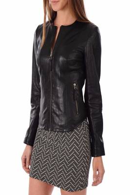 women's black lambskin leather biker jacket classic moto zip style premium unique 2