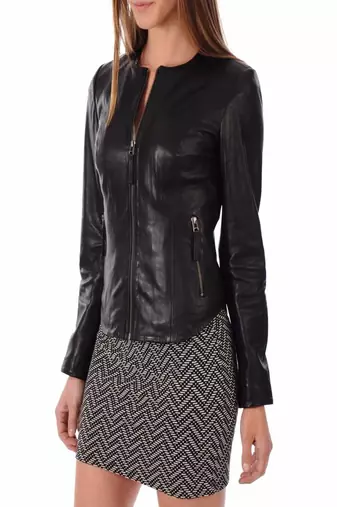 women's black lambskin leather biker jacket classic moto zip style premium unique