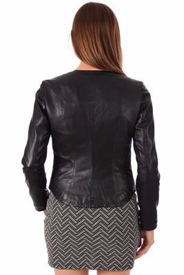 women's black lambskin leather biker jacket classic moto zip style premium unique 3