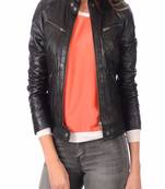 women's black lambskin leather biker jacket classic moto zip style premium special