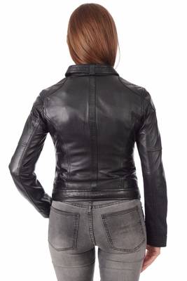 women's black lambskin leather biker jacket classic moto zip style premium special 3