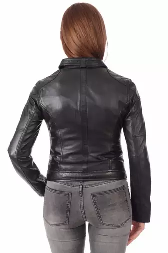 women's black lambskin leather biker jacket classic moto zip style premium special