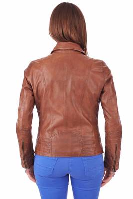 women's brown lambskin leather biker jacket classic moto zip style elegant 3