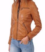 women's brown lambskin leather biker jacket classic moto zip style sophisticated