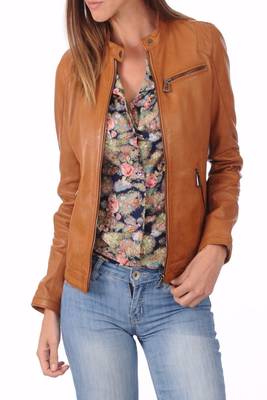 women's brown lambskin leather biker jacket classic moto zip style sophisticated 2